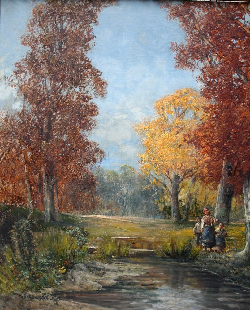 Famille paysanne dans la forêt d'automne par Georg Fischhof ( Autrichien, 1859-1914)-photo-2
