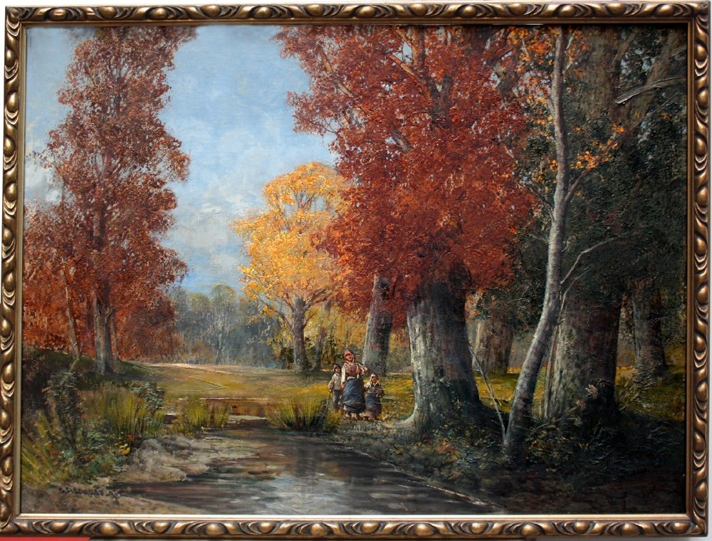 Famille paysanne dans la forêt d'automne par Georg Fischhof ( Autrichien, 1859-1914)