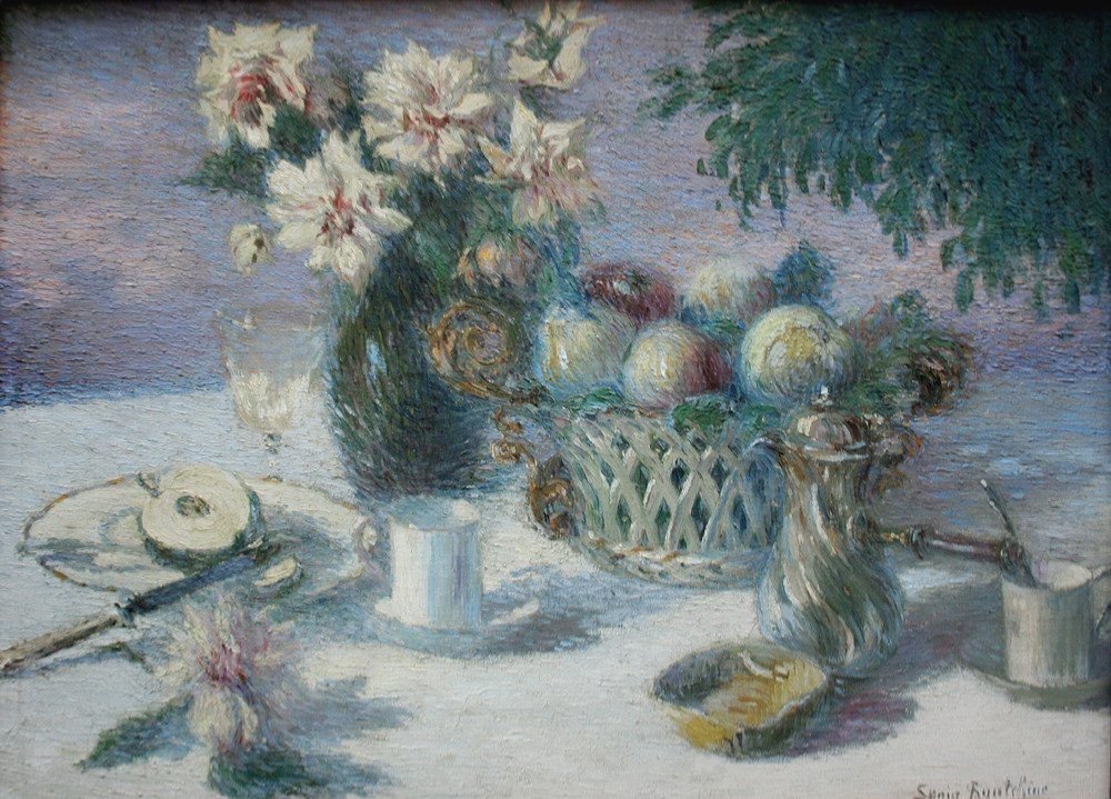 Pointillist Still Life By Sonia Routchine-vitry (1878 Odessa - 1931 Paris)-photo-2
