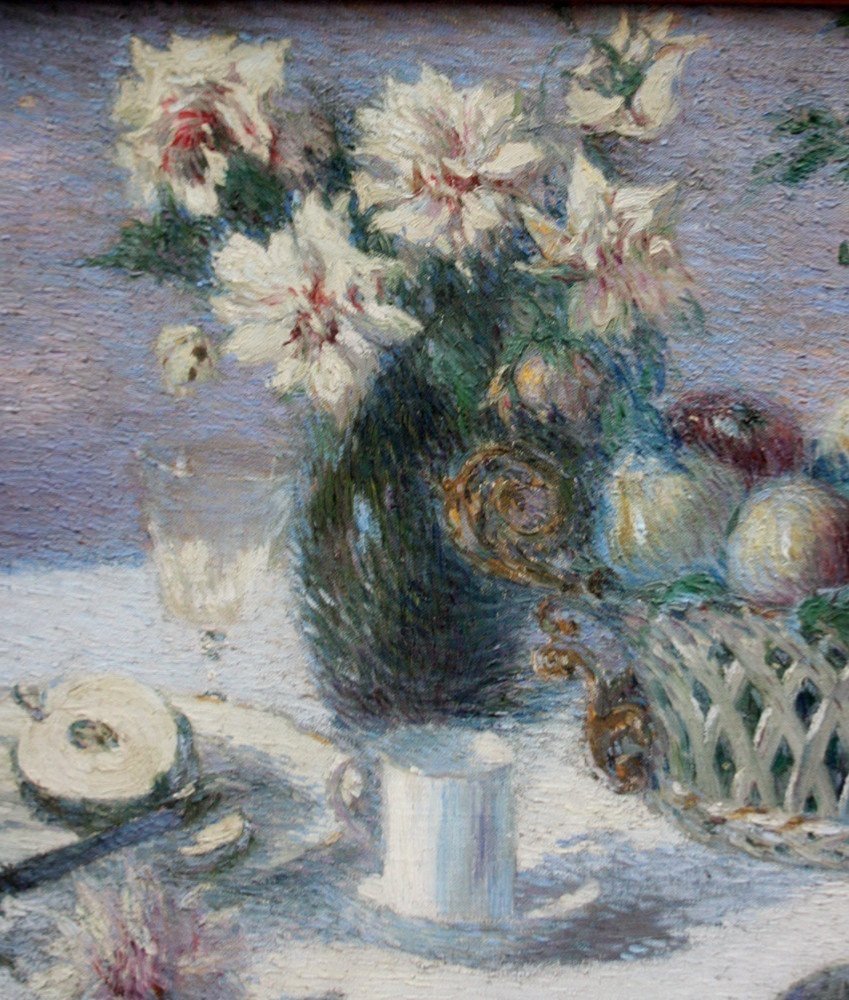 Pointillist Still Life By Sonia Routchine-vitry (1878 Odessa - 1931 Paris)-photo-3