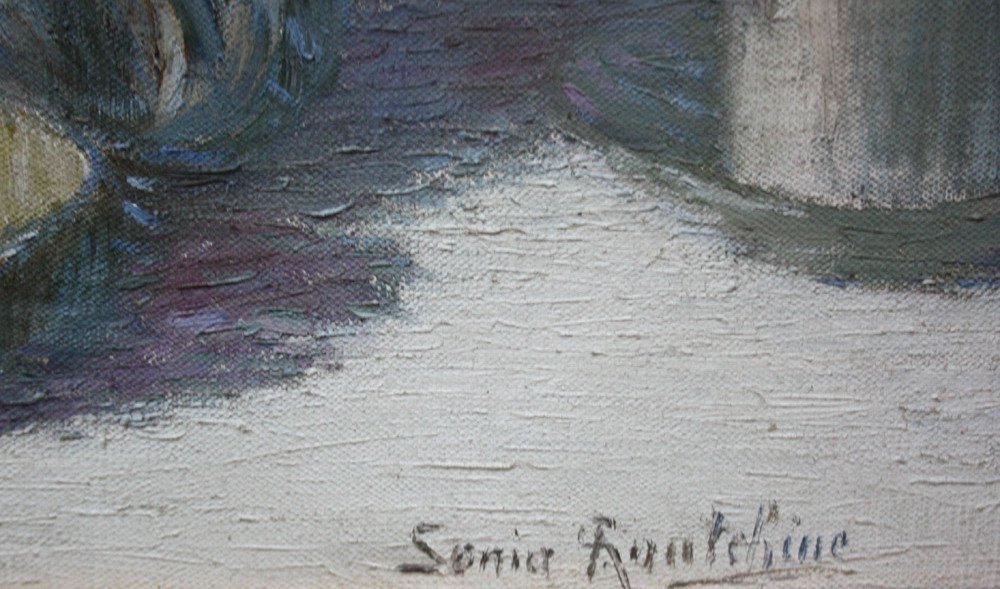 Pointillist Still Life By Sonia Routchine-vitry (1878 Odessa - 1931 Paris)-photo-3