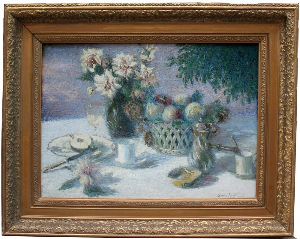 Pointillist Still Life By Sonia Routchine-vitry (1878 Odessa - 1931 Paris)