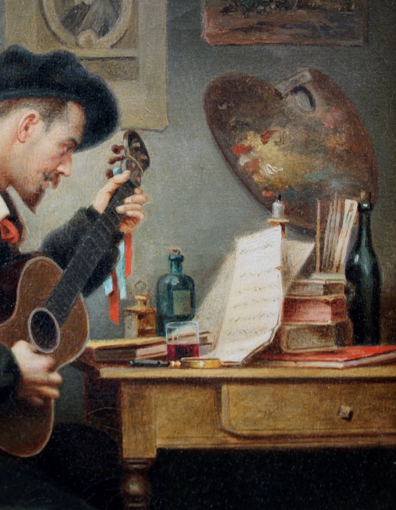 Pause musicale d'artiste par Raphaël BOUQUET (Français, 1824-1920)-photo-1
