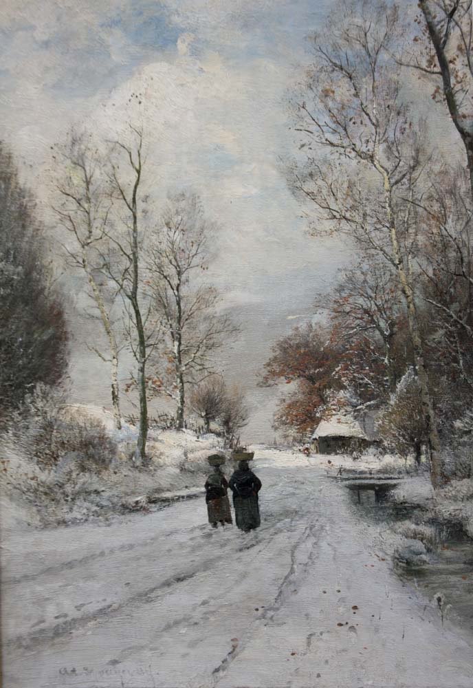 Route d'hiver avec deux figures paysannes par Adolf Gustav Schweitzer ( 1847-1914)-photo-4