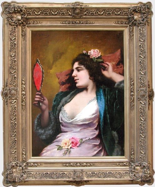 Agapit Stevens (1849 - 1917) Beauté orientale avec miroir