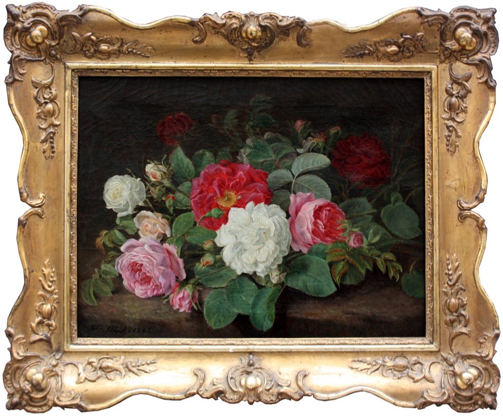 Nature morte aux roses de Wilhelmine Schleicher (Allemande, active dans les années 1860)