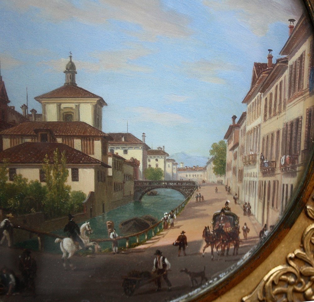 Giovanni Battista Dell'acqua (italien, 1790-1845) Milan: Veduta Del Naviglio Di Porta Romana-photo-2