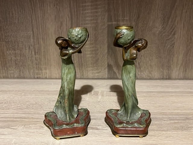Art Nouveau 5-part Desk Set, Vienna Bronze, Circa 1900-photo-3