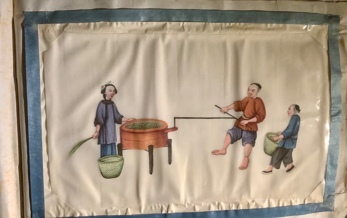 Rice Construction" Album,  13 Chinese Paintings On Rice Paper, From Atjeh Province, Sumatra, 19th Century-photo-2