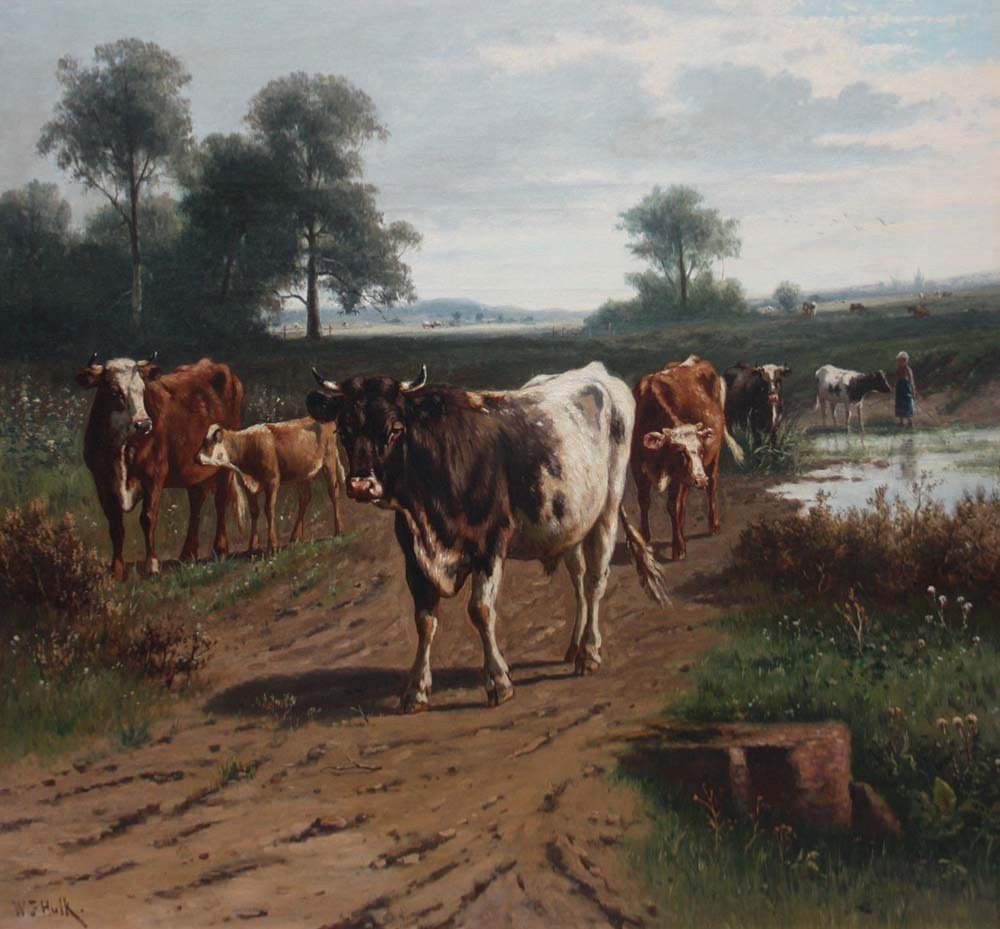 Bergère avec du bétail par William Frederick Hulk ( Britannique - Néerlandais, 1852-1922)-photo-3