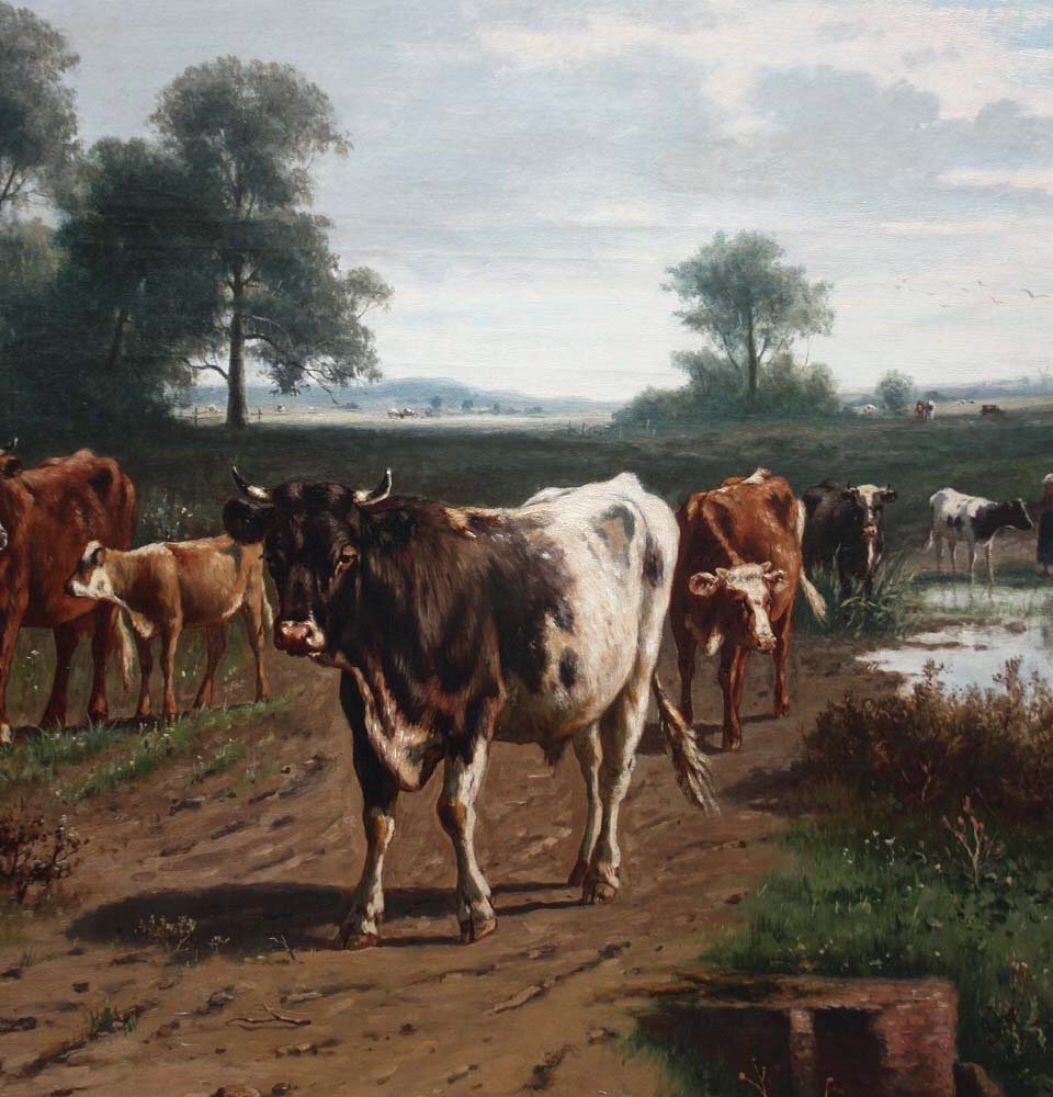 Bergère avec du bétail par William Frederick Hulk ( Britannique - Néerlandais, 1852-1922)-photo-4