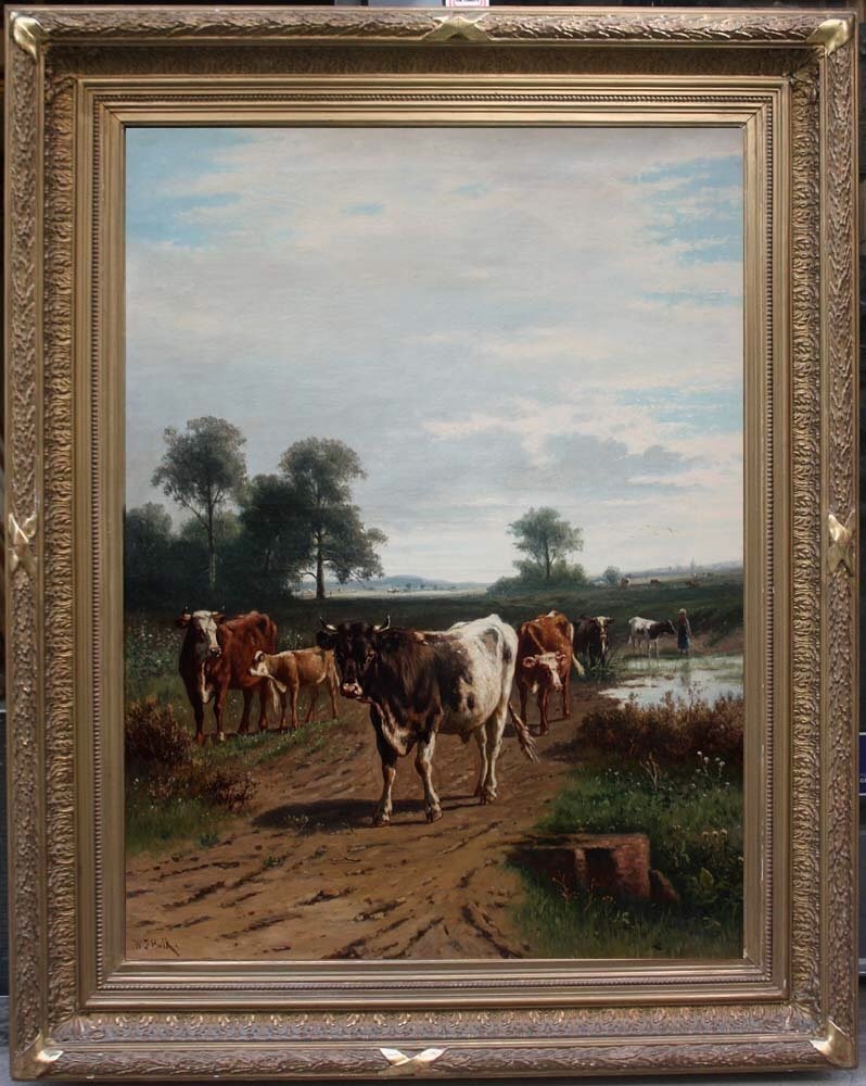 Bergère avec du bétail par William Frederick Hulk ( Britannique - Néerlandais, 1852-1922)