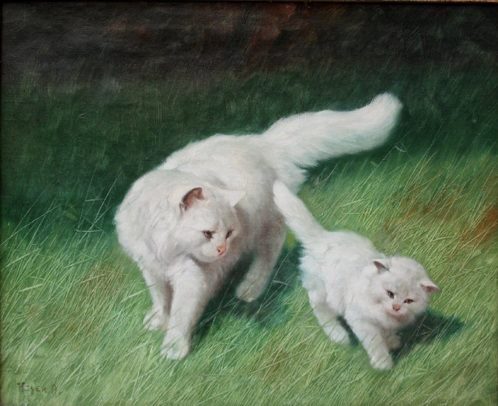 Angora Cat And Her Kitty By Artur Heyer (1872 - 1931)-photo-2