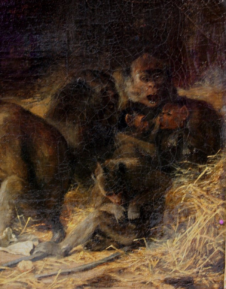 Macaque Family By Paul Friedrich Meyerheim (german 1842 -1915)-photo-2