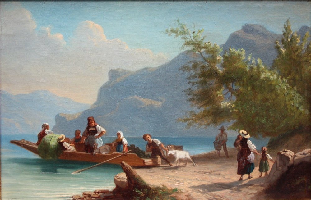 Ferry On A Lake In North Italy By Austrian Or Italian Painter, Dated 1839-photo-2