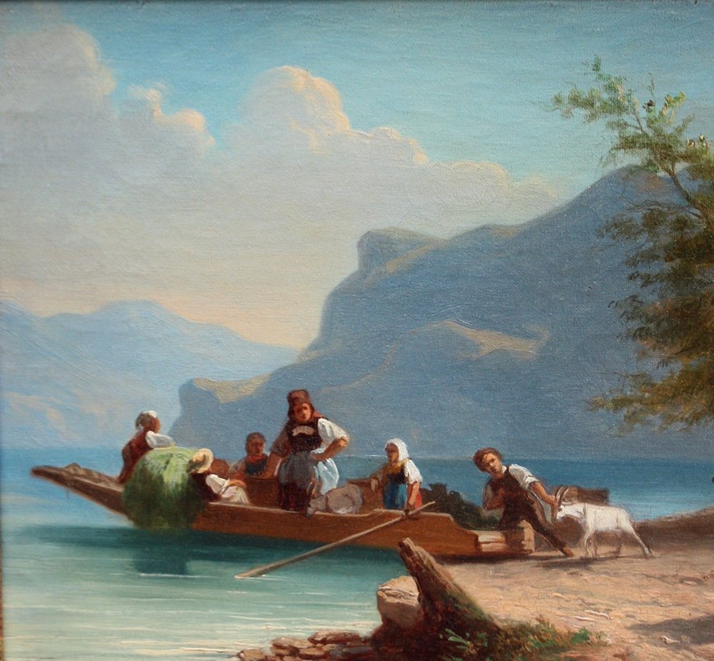 Ferry On A Lake In North Italy By Austrian Or Italian Painter, Dated 1839-photo-3