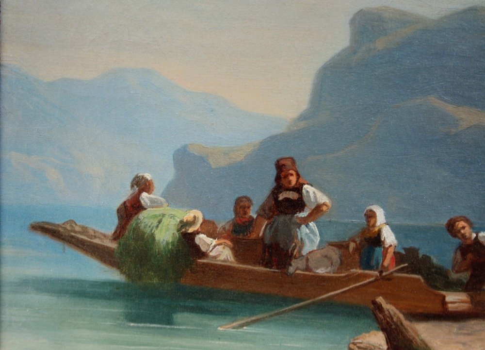 Ferry On A Lake In North Italy By Austrian Or Italian Painter, Dated 1839-photo-4