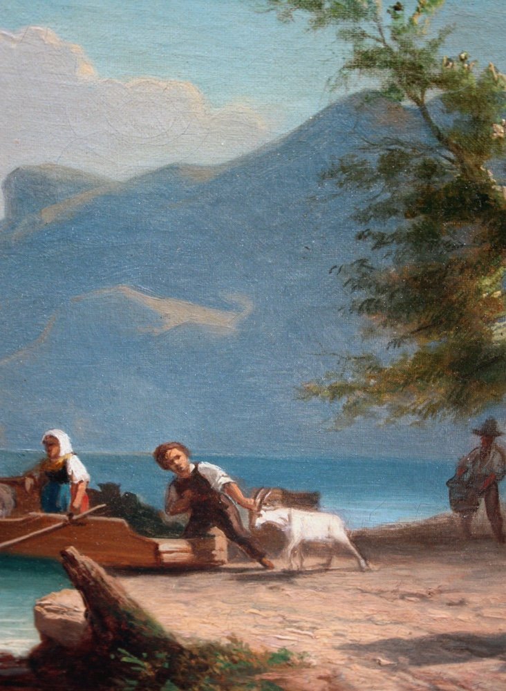 Ferry On A Lake In North Italy By Austrian Or Italian Painter, Dated 1839-photo-1