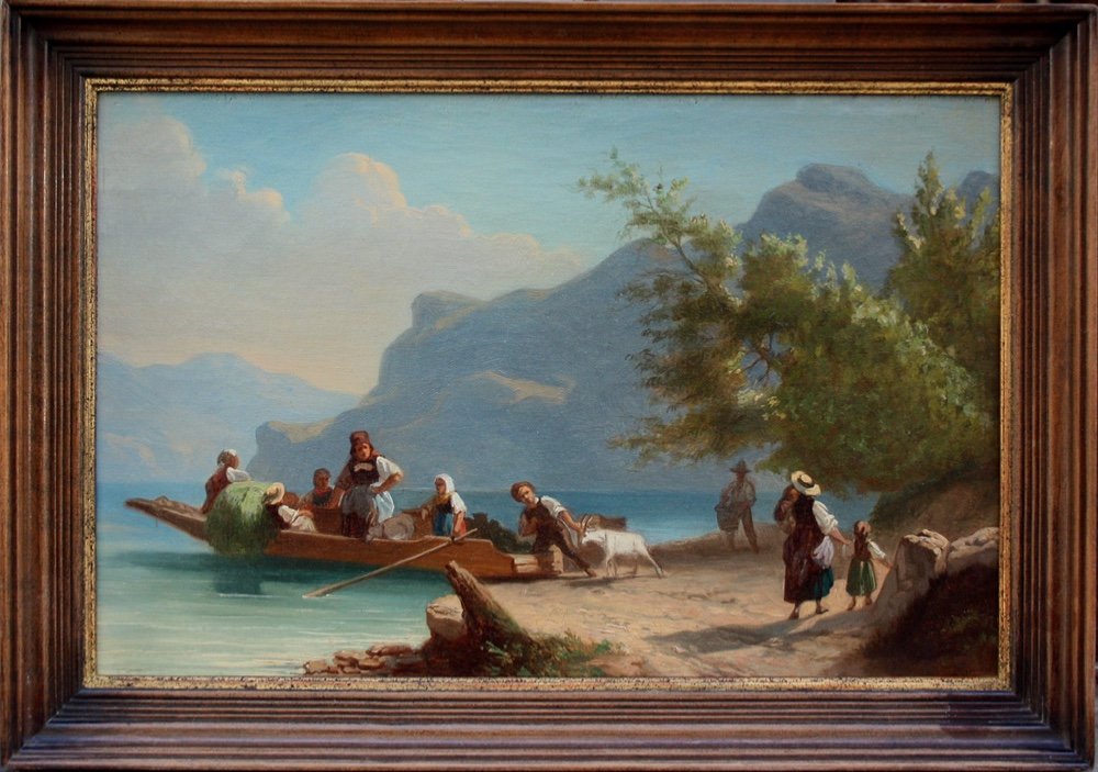 Ferry On A Lake In North Italy By Austrian Or Italian Painter, Dated 1839