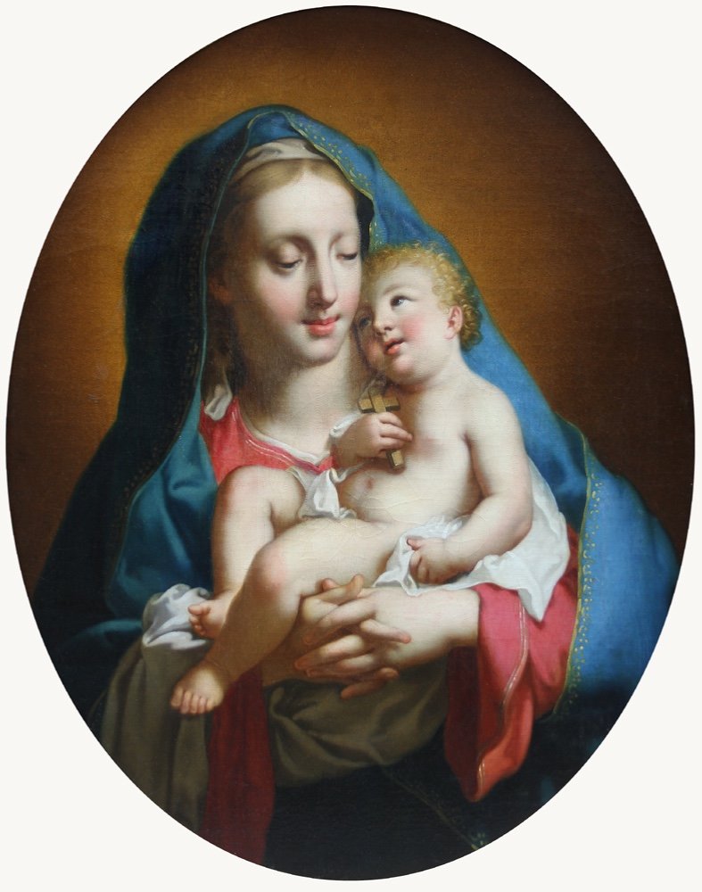 Vierge à l'enfant par l'artiste italien vers 1800 dans le goût de Fr. Trevisani (1656-1746)-photo-2