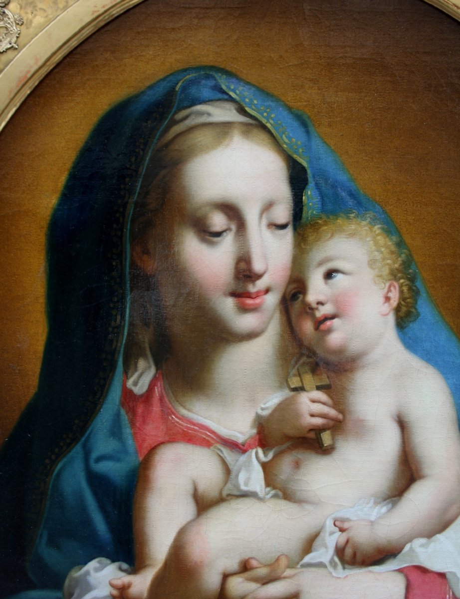 Vierge à l'enfant par l'artiste italien vers 1800 dans le goût de Fr. Trevisani (1656-1746)-photo-3