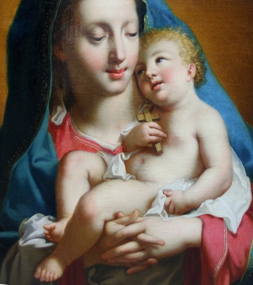Vierge à l'enfant par l'artiste italien vers 1800 dans le goût de Fr. Trevisani (1656-1746)-photo-4