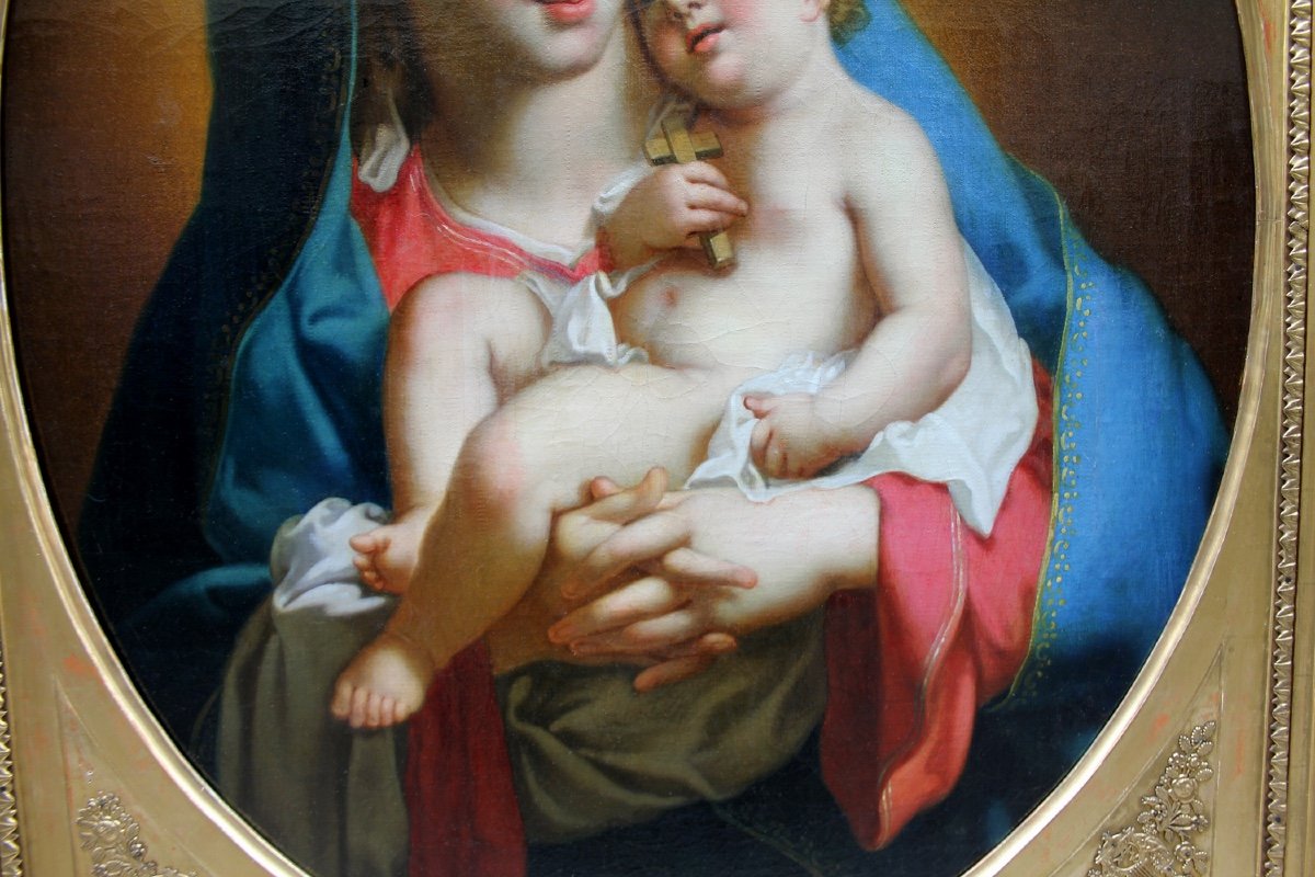 Vierge à l'enfant par l'artiste italien vers 1800 dans le goût de Fr. Trevisani (1656-1746)-photo-1