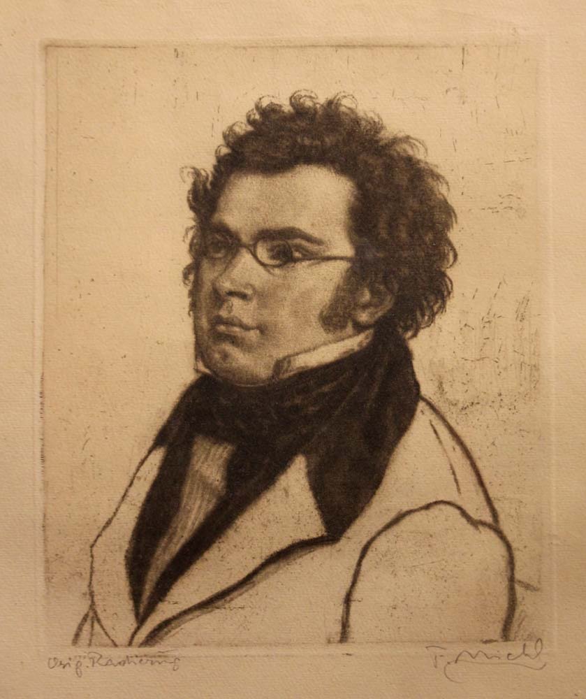 Portrait du Compositeur Autrichien Franz Schubert, Gravure Originale par F. Michl (né en 1926)-photo-2