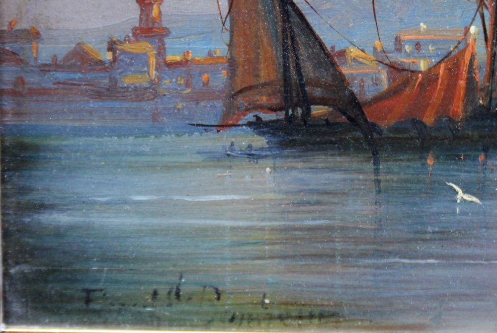 Ferdinand Bonheur (french, 1817 - 1887) Sailboats In A Mediterranean Port (marseille?)-photo-5
