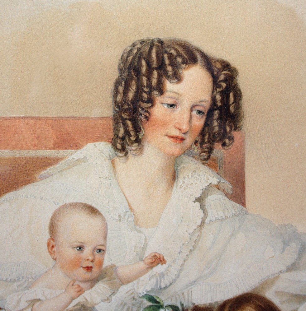 "Mère de deux enfants" par Alexander Clarot (1796-1842) , aquarelle-photo-3