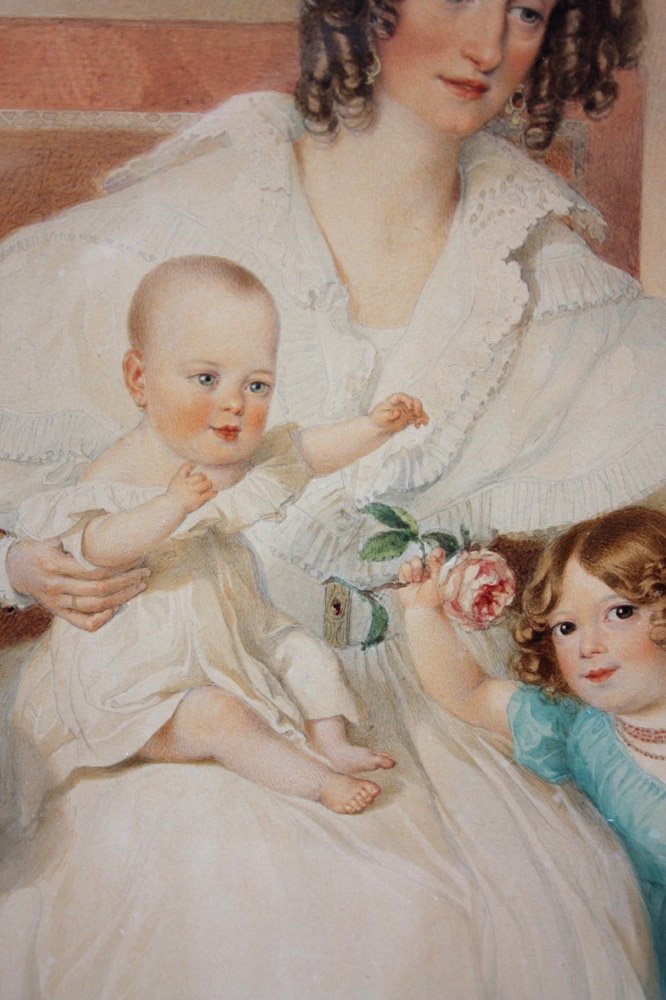 "Mère de deux enfants" par Alexander Clarot (1796-1842) , aquarelle-photo-4
