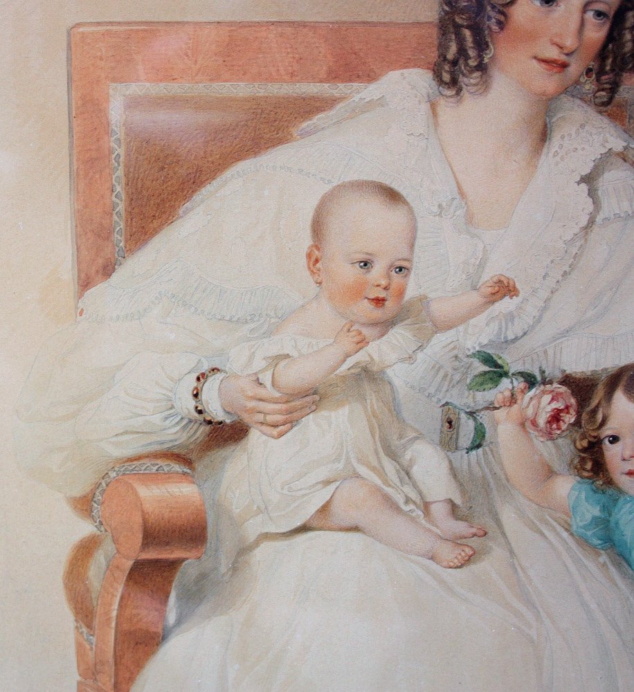 "Mère de deux enfants" par Alexander Clarot (1796-1842) , aquarelle-photo-1