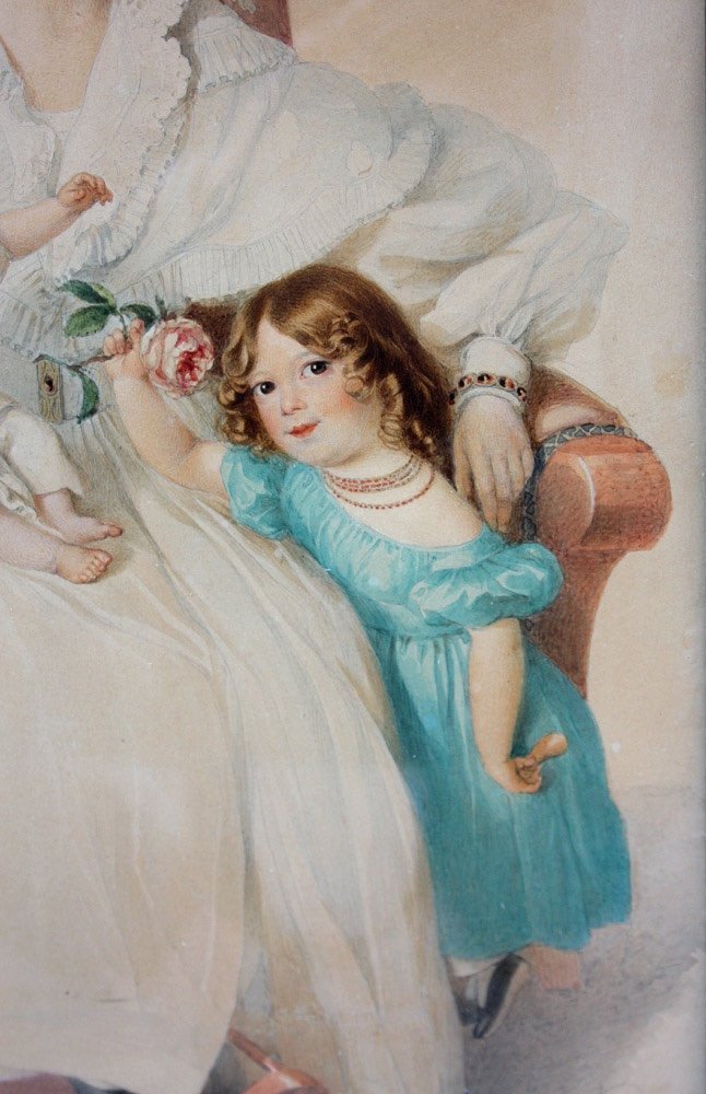 "Mère de deux enfants" par Alexander Clarot (1796-1842) , aquarelle-photo-2