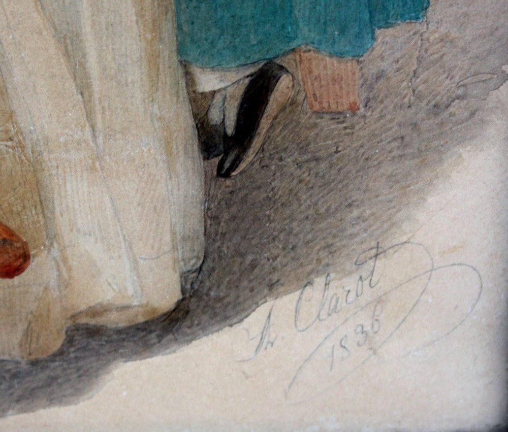 "Mère de deux enfants" par Alexander Clarot (1796-1842) , aquarelle-photo-5