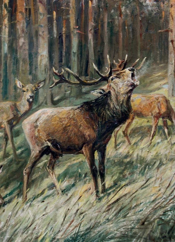 Paysage forestier avec cerf rugissant et ses biches par Emil Rieck ( allemand 1852-1939)-photo-3