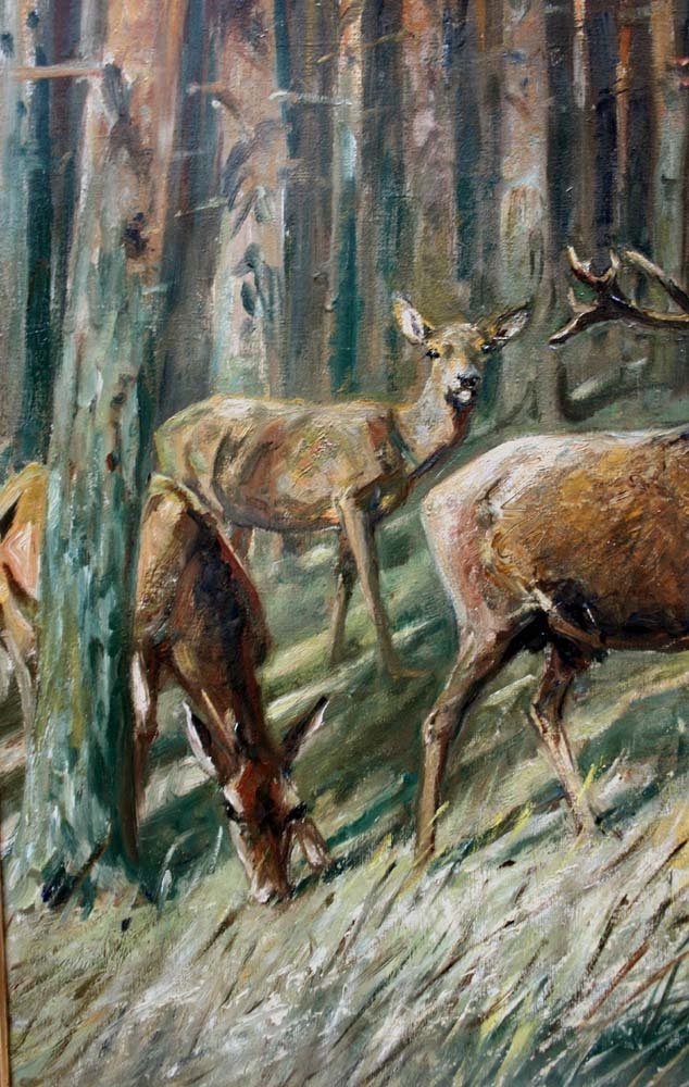 Paysage forestier avec cerf rugissant et ses biches par Emil Rieck ( allemand 1852-1939)-photo-4
