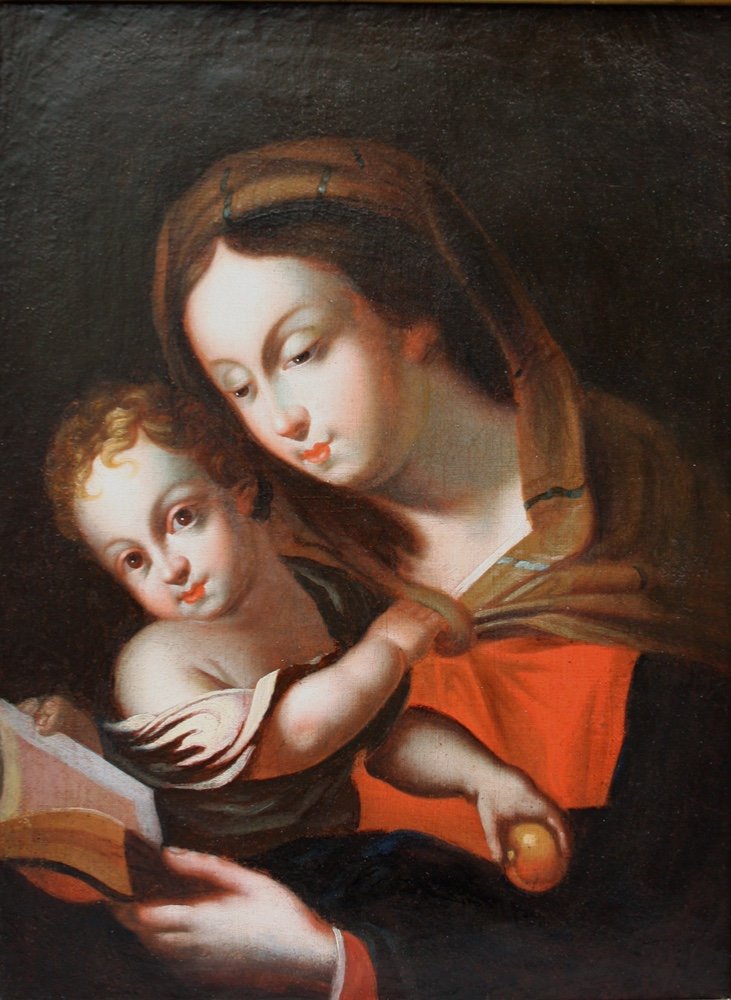 Vierge à l'Enfant, Peintre Baroque Italien, Signée Et Datée 1707-photo-2