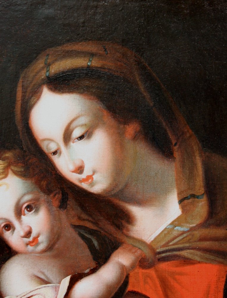 Vierge à l'Enfant, Peintre Baroque Italien, Signée Et Datée 1707-photo-4