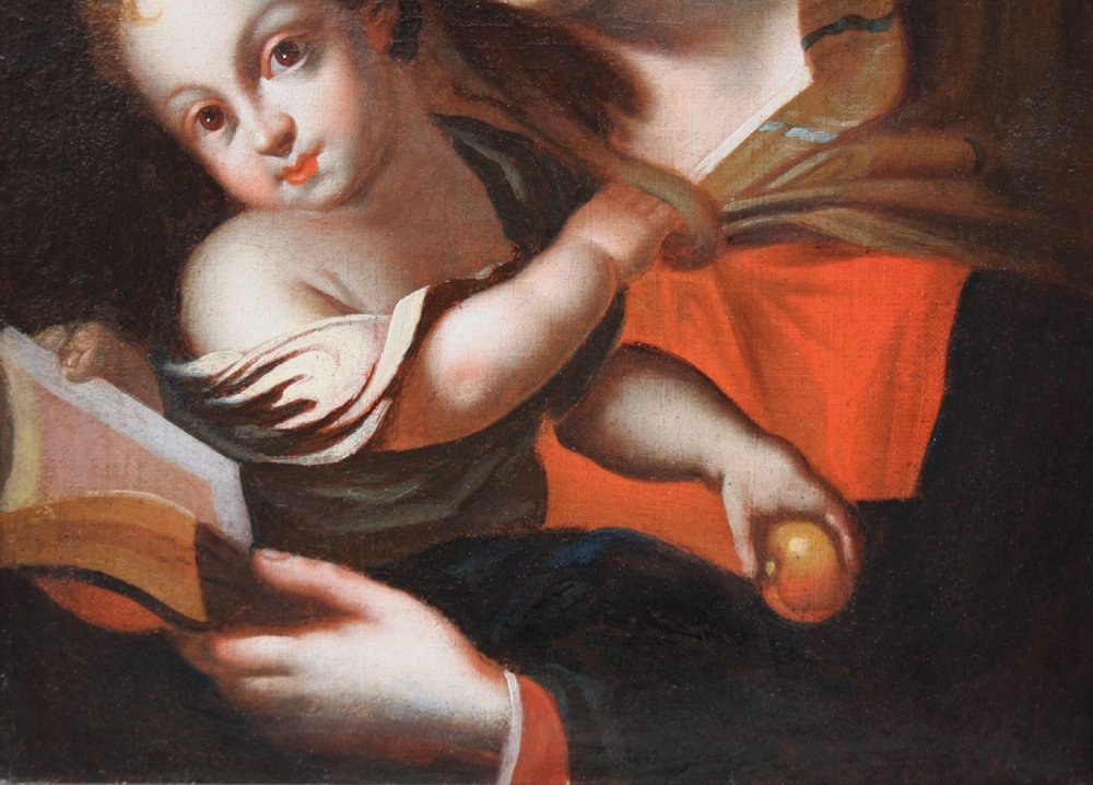 Vierge à l'Enfant, Peintre Baroque Italien, Signée Et Datée 1707-photo-1