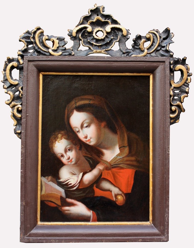 Vierge à l'Enfant, Peintre Baroque Italien, Signée Et Datée 1707