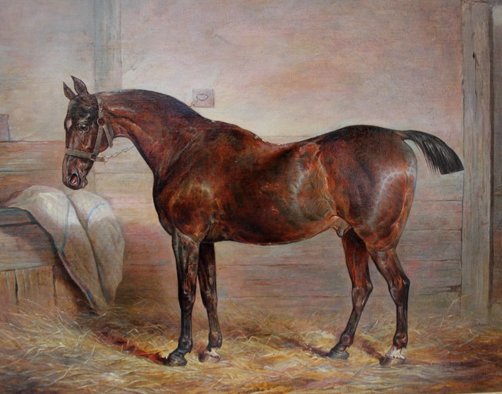 Racehorse In The Stable By Thomas Hillier Mew (british, Fl.1850-1875)-photo-3