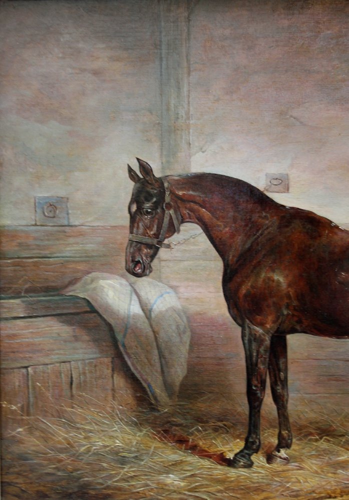 Racehorse In The Stable By Thomas Hillier Mew (british, Fl.1850-1875)-photo-4