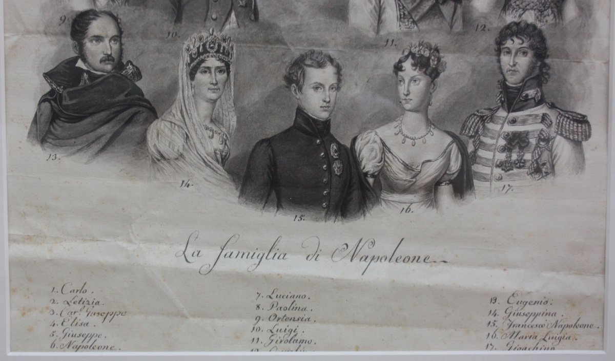 « La Famiglia Di Napoleone », Rare Portrait Aquarelle Du Début Du XIXe Siècle-photo-3