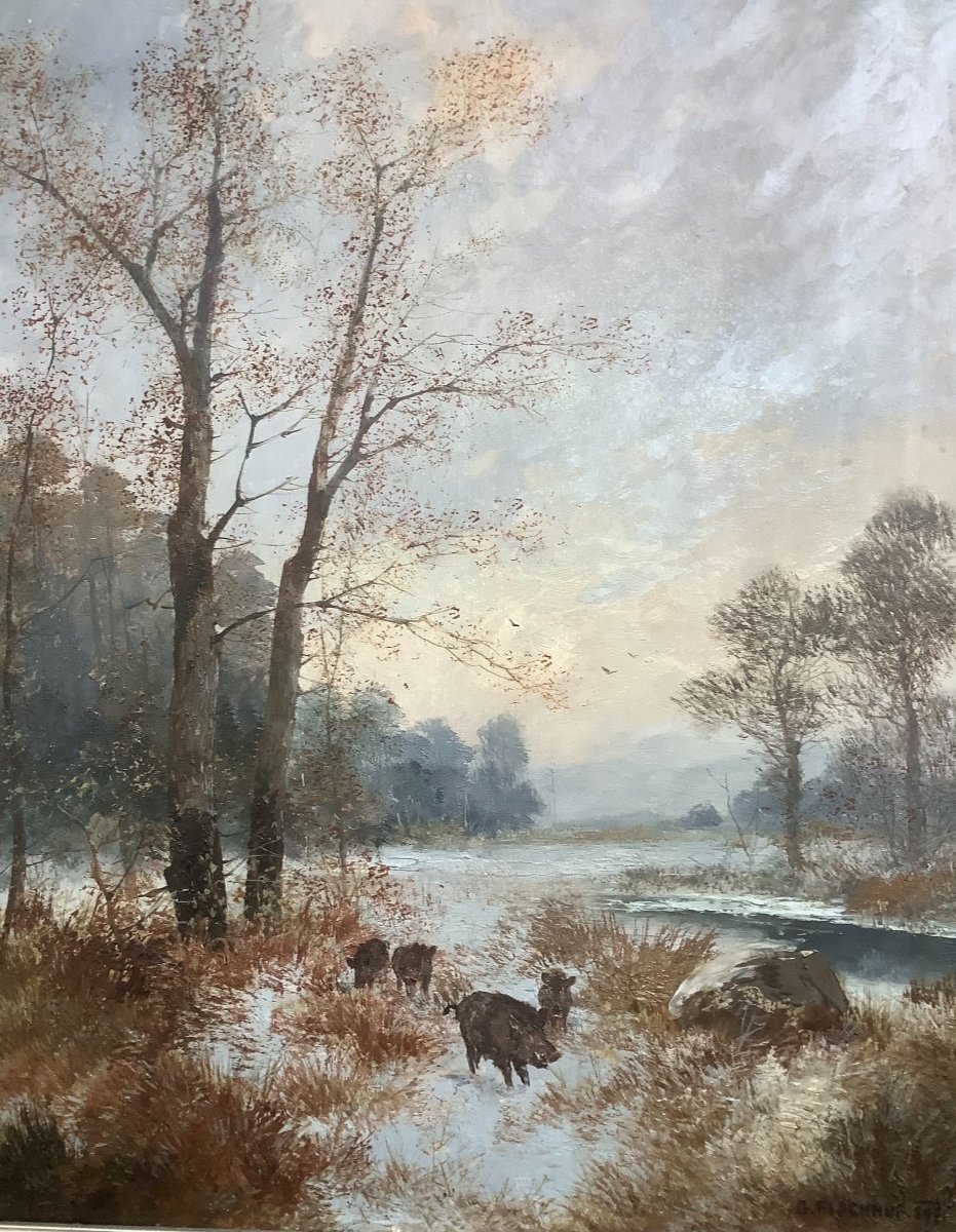 Landscape With Wild Boars By Georg Fischhof (ausrichten, 1859-1914)-photo-3