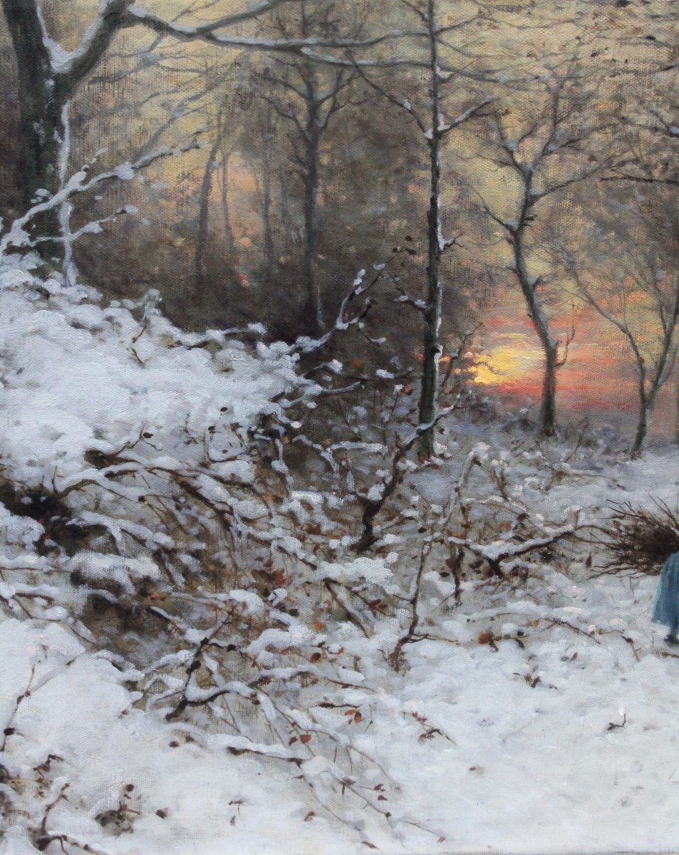 Collecteur de bois dans la forêt d'hiver par Heinrich Gogarten (allemand, 1850 - 1911)-photo-2