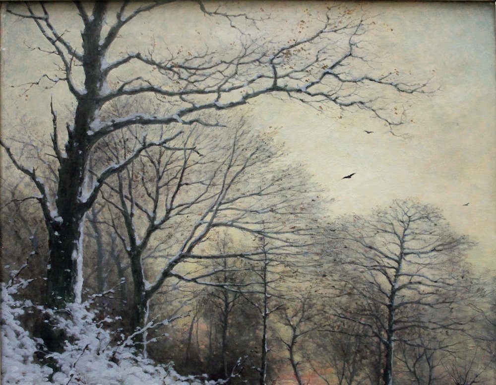 Wood Collector In The  Winter Forest By Heinrich Gogarten (german, 1850 - 1911)-photo-4