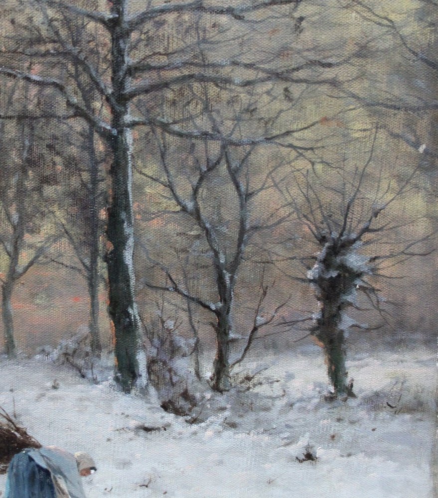 Wood Collector In The  Winter Forest By Heinrich Gogarten (german, 1850 - 1911)-photo-6