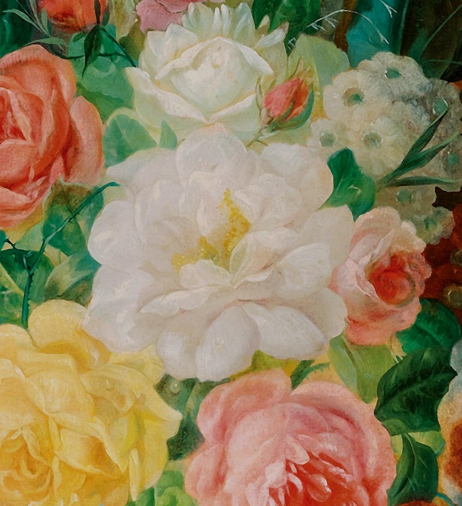 Grande nature morte aux fleurs et coupe en argent par Eduard  Wuger (Austrian 1830-1880)-photo-4