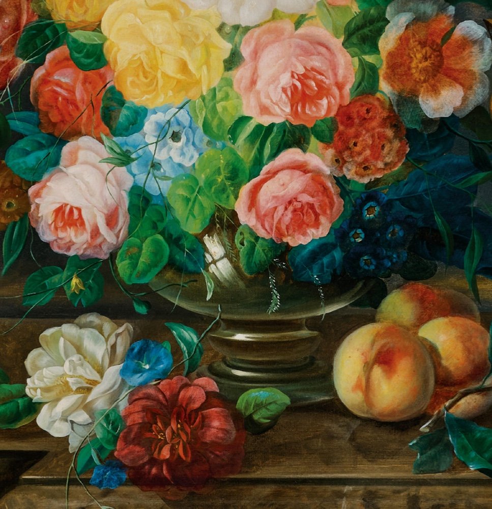 Grande nature morte aux fleurs et coupe en argent par Eduard  Wuger (Austrian 1830-1880)-photo-4