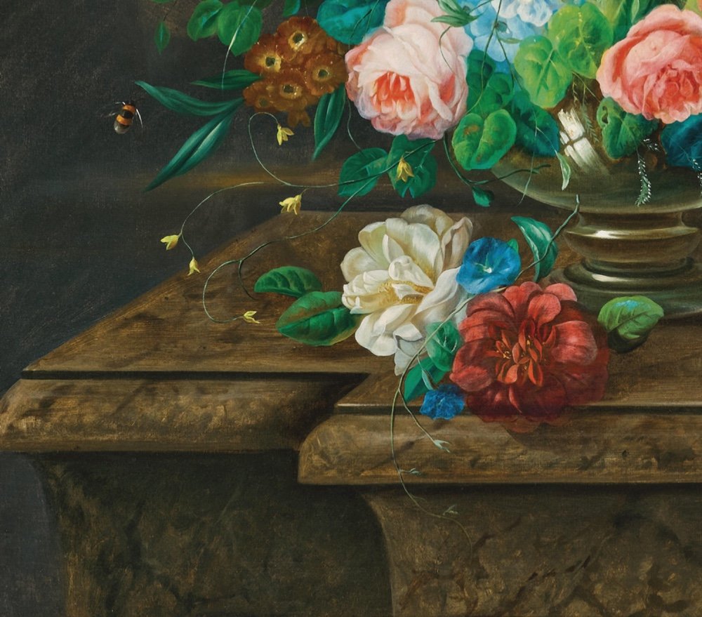 Grande nature morte aux fleurs et coupe en argent par Eduard  Wuger (Austrian 1830-1880)-photo-6